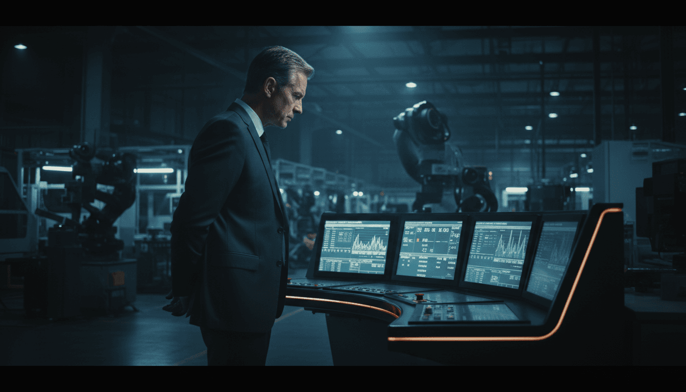 Executive managing operational crisis response at manufacturing facility